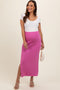 Pink Ribbed Knit Side Slit Maternity Midi Dress