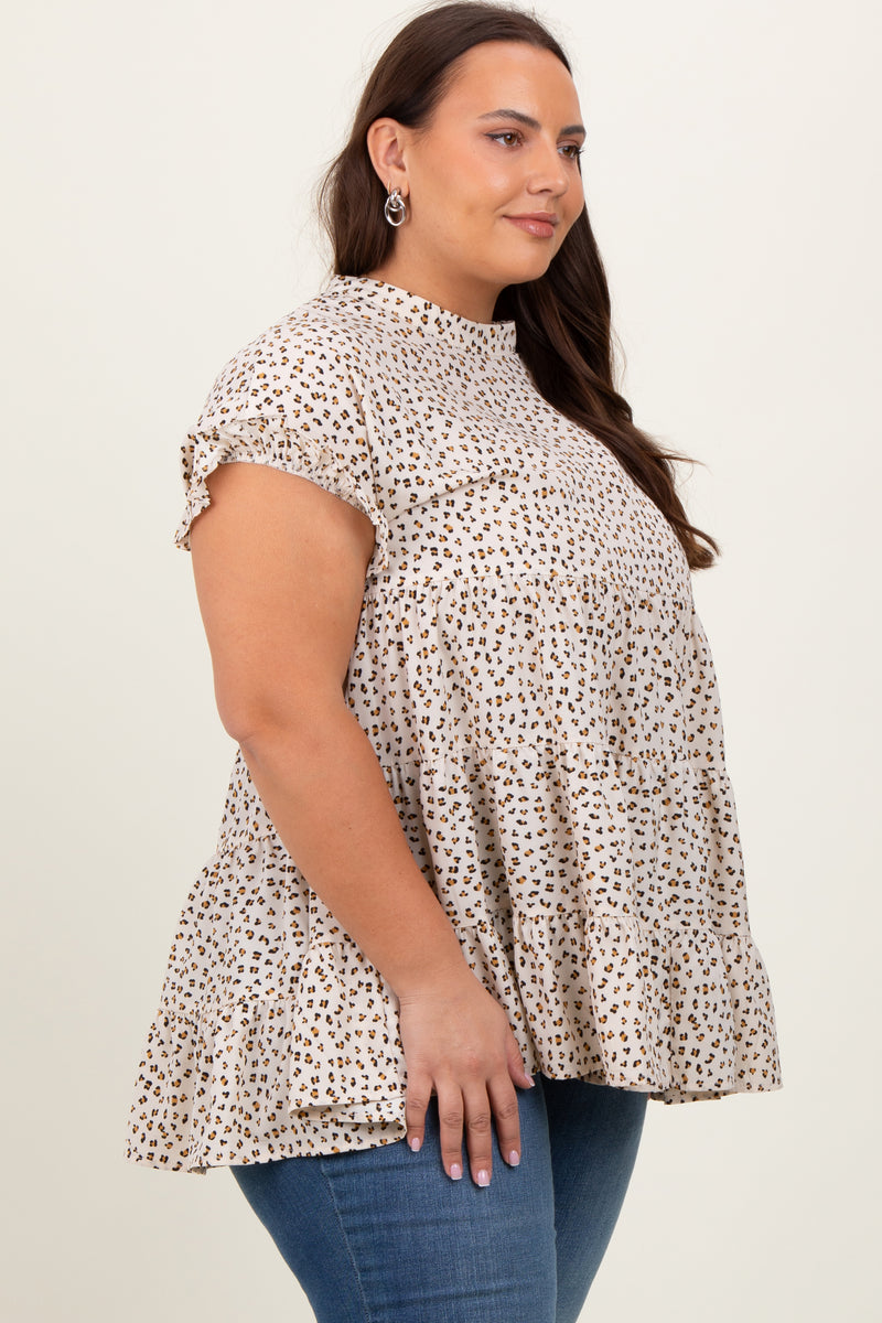 Ivory Animal Print Color Block Tie Hem Top main image 0