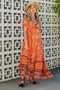 Orange Floral Flounce Sleeve Maternity Maxi Dress
