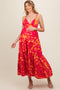 Coral Leaf Print Open Back Maternity Midi Dress