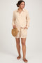 Cream Linen Button Down Long Sleeve Maternity Short Set
