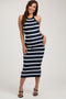 Navy Striped Fitted Maternity Knit Dress
