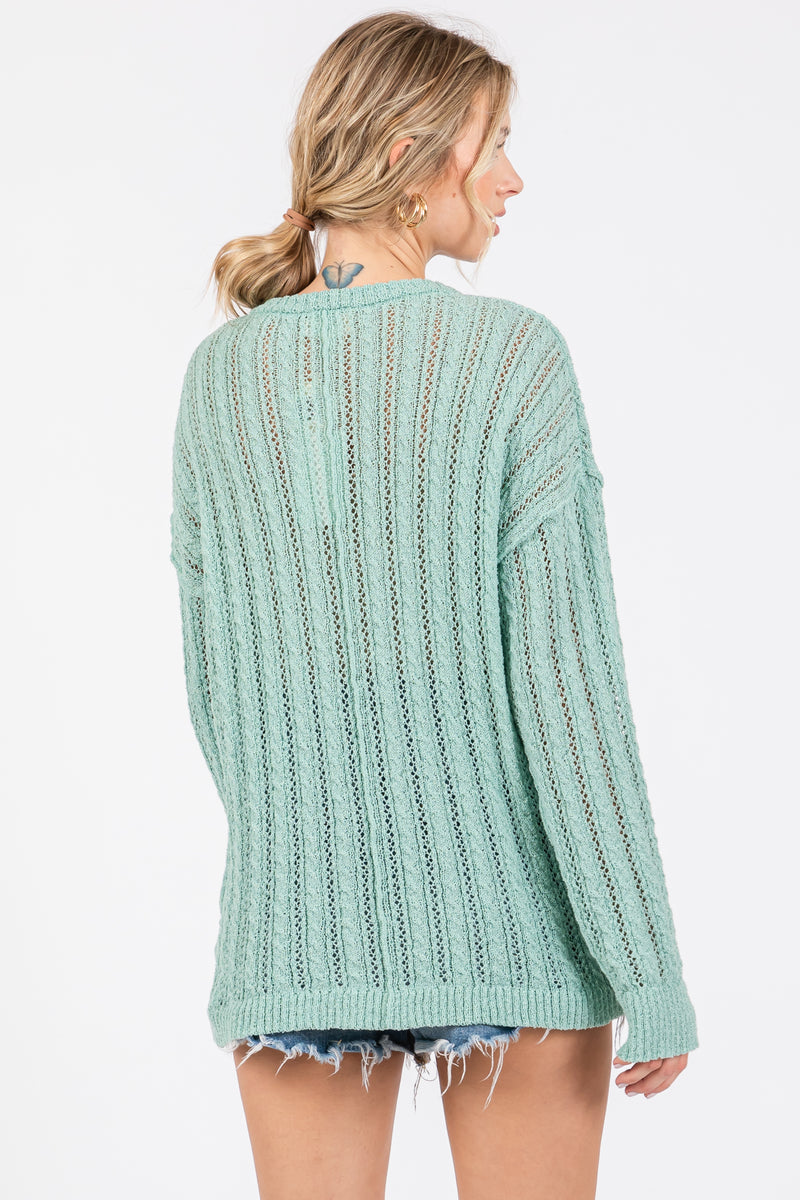 Mossy Green Open Knit Sweater
