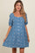 Blue Floral Embroidered Button Front Short Sleeve Maternity Dress
