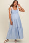 Light Blue Contrast Shoulder Straps Maternity Maxi Dress