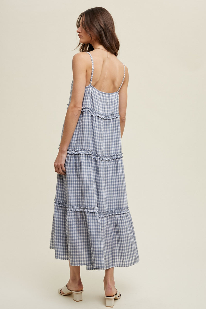 Blue Rose Toile & Gingham Dress main image 1