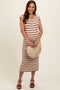 Mocha Striped Sleeveless Maternity Midi Dress