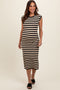 Black Striped Sleeveless Maternity Midi Dress