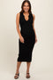 Black V-Neck Knit Maternity Midi Dress