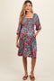 Green Floral Smocked Knee-Length Maternity Dress