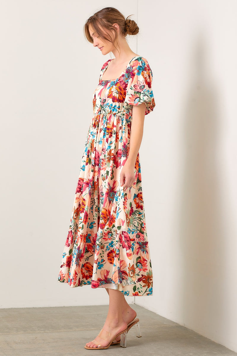 Cream & Champagne Daisy Embroidered Puff Sleeve Dress – Deolinda SS26 In Stock Now main image 0