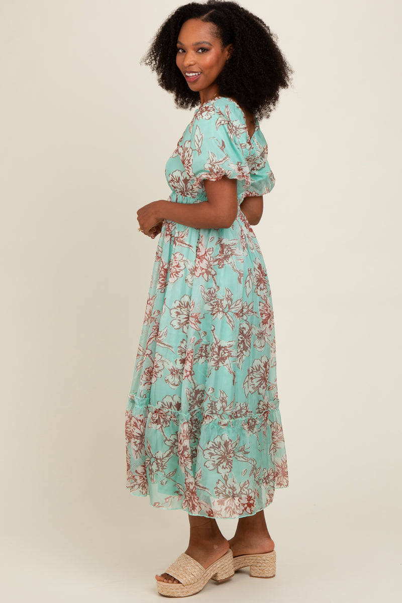 Mint green design floral tube top irregular dress main image 0