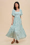 Green Floral Smocked Tiered Maxi Dress