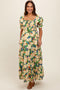 Green Floral Puff Sleeve Maternity Maxi Dress