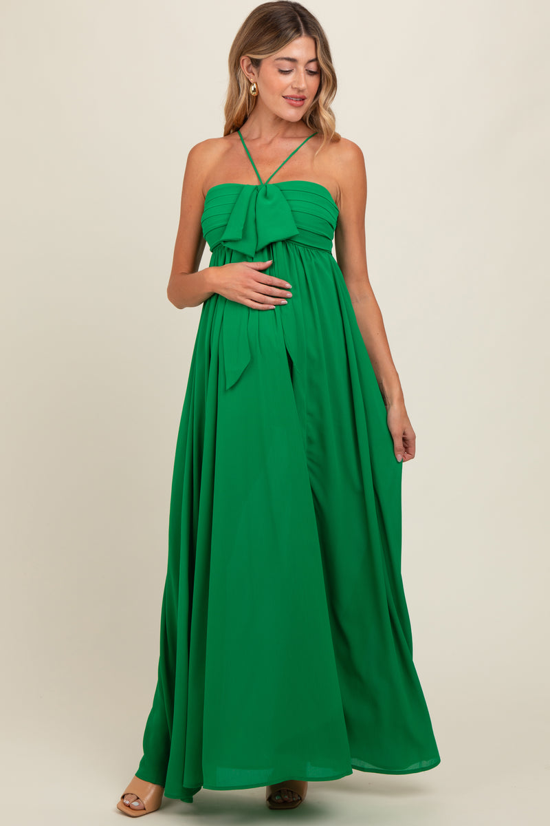 Outline | Lemon Crew-Neck Maternity Maxi Dress With Pleated Skirt
