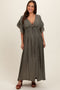 Olive Deep V-Neck Button Down Maternity Maxi Dress