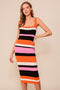 Orange Striped Sweater Square Neck Midi Dress