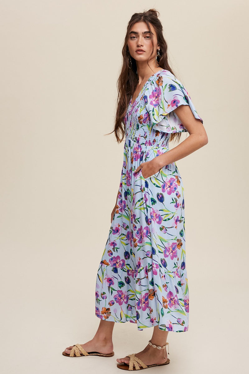 Half Sleeve Dress with Frills in Deep Smoky Blue Textured fabric