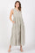 Sage Striped Sleeveless Tiered Linen Midi Dress
