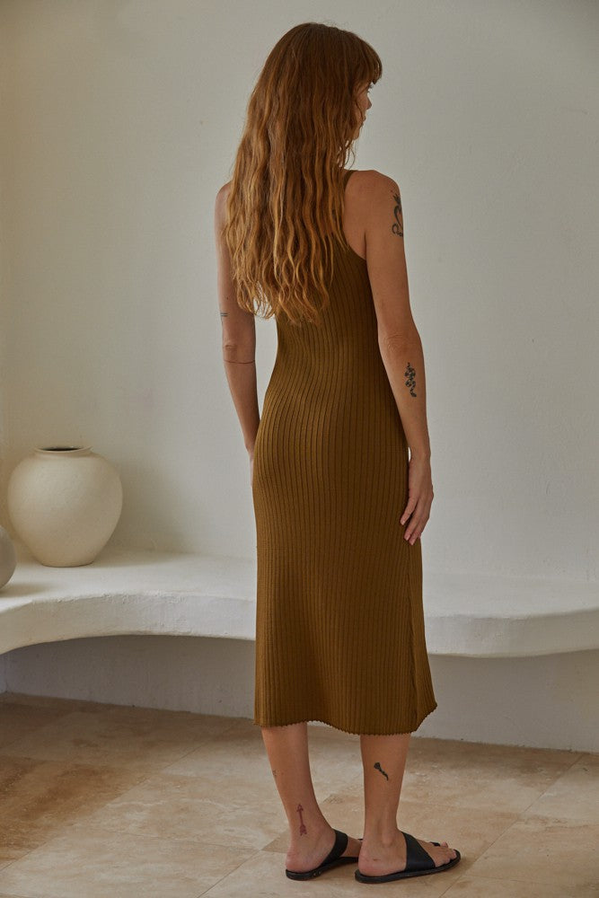Rose Shirred Pleated Square Neck Sleeveless Midi Dress