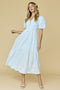 Baby Blue Puff Sleeve Midi Dress