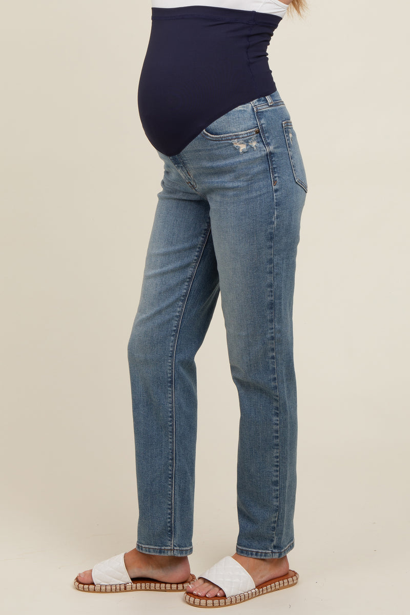 Ultra-Stretch Straight Leg Maternity Pants- Blue main image 1