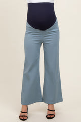 Light Blue Wide Leg Cropped Maternity Pants