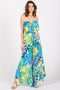 Multi-Color Palm Strapless Ruffle Wide Leg Jumpsuit