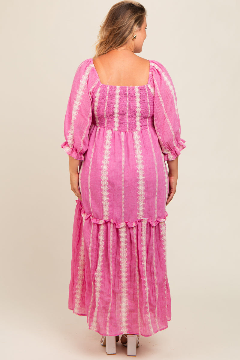 Light Pink Floral Smocked Plus Maternity Maxi Dress main image 1