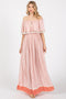 Peach Tile Off Shoulder Tassel Edge Maxi Dress
