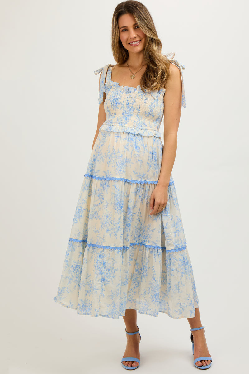 White Floral Maternity Midi Dress main image 1