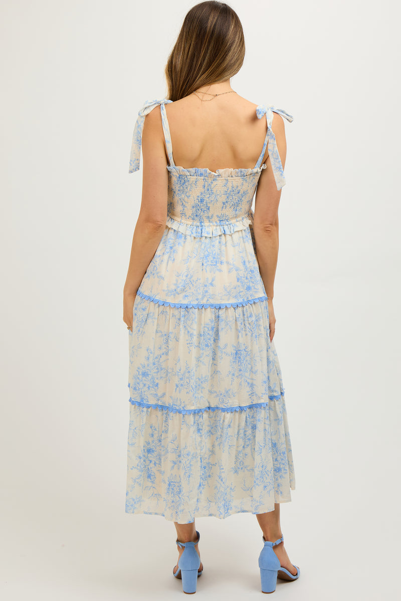 Blue Floral Collared Tiered Maternity Midi Dress main image 0