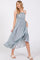 Light Blue Floral Ruffle Square Neck Smocked Waist Maxi Dress