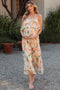 Peach Floral Ruffle Overlay Wide Leg Maternity Jumpsuit