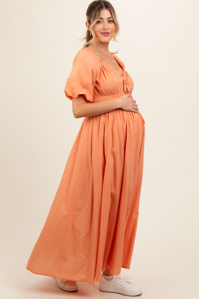 PEACH FLOWERS | NON-FEEDING MAXI – PUFF SLEEVES | FULL LENGTH MAXI