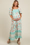 Mint Green Floral Gingham Lace Up Back Maternity Maxi Dress