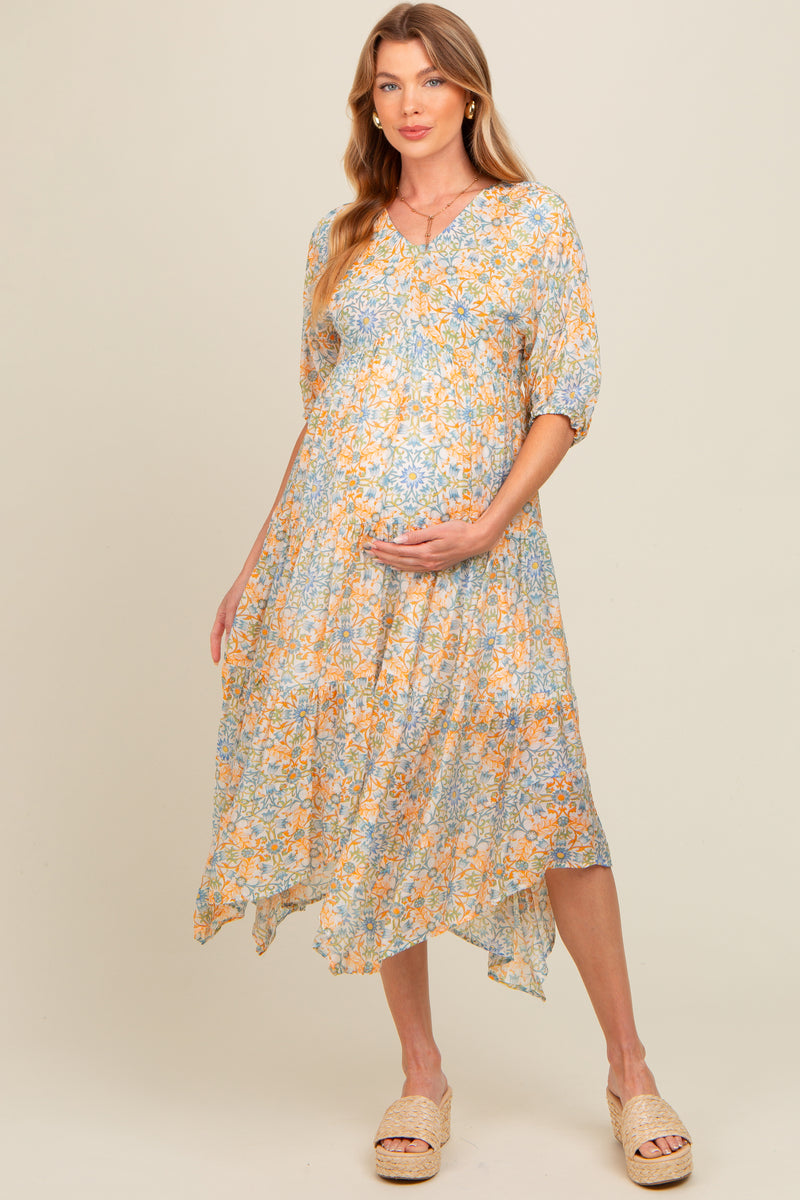 Tie-Up Neck Floral Printed Midi Fit And Flare Maternity Dress main image 1