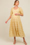 Yellow Floral V-Neck Tiered Maternity Midi Dress