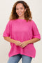 Fuchsia Crochet Knit Short Dolman Sleeve Top