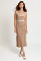 Taupe Ribbed Square Neck Side Slit Dress