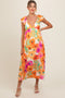 Multi Color Floral V-Neckline Short Sleeve Maternity Dress