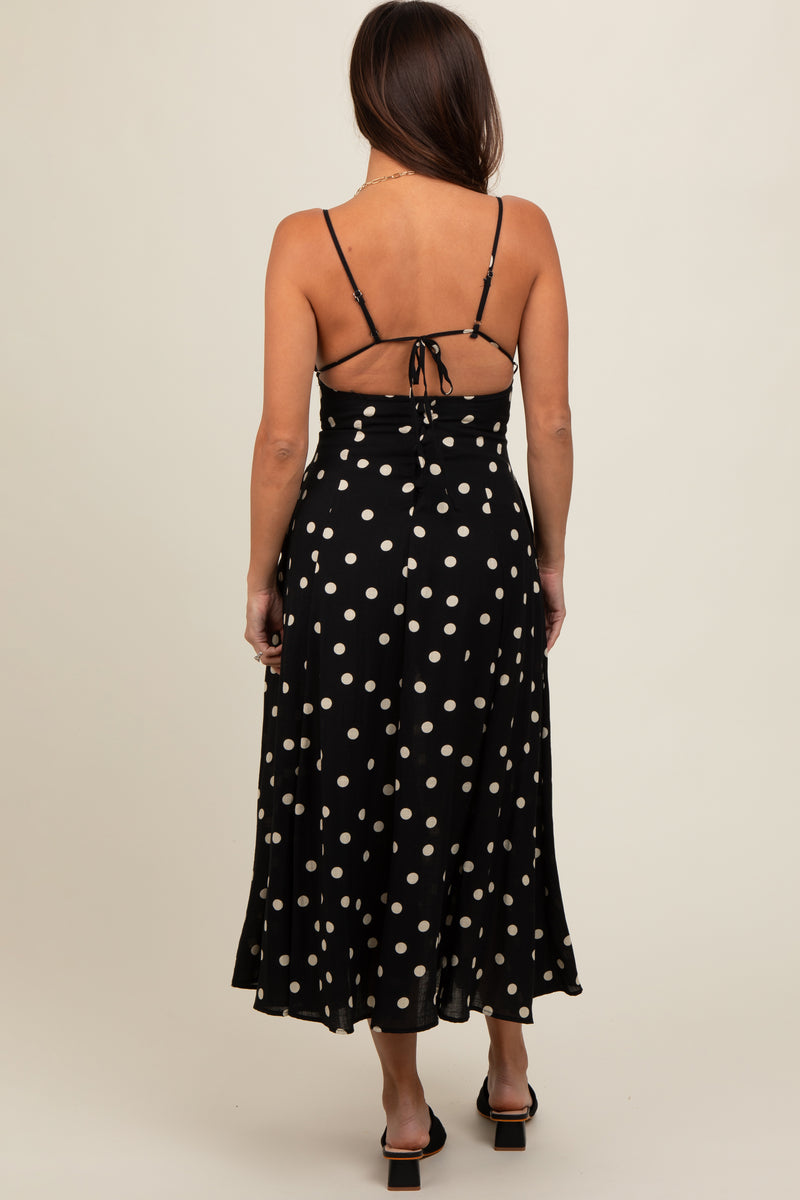 V-neck Corduroy Bodycon Polka Dot Lace-up Midi Dresses