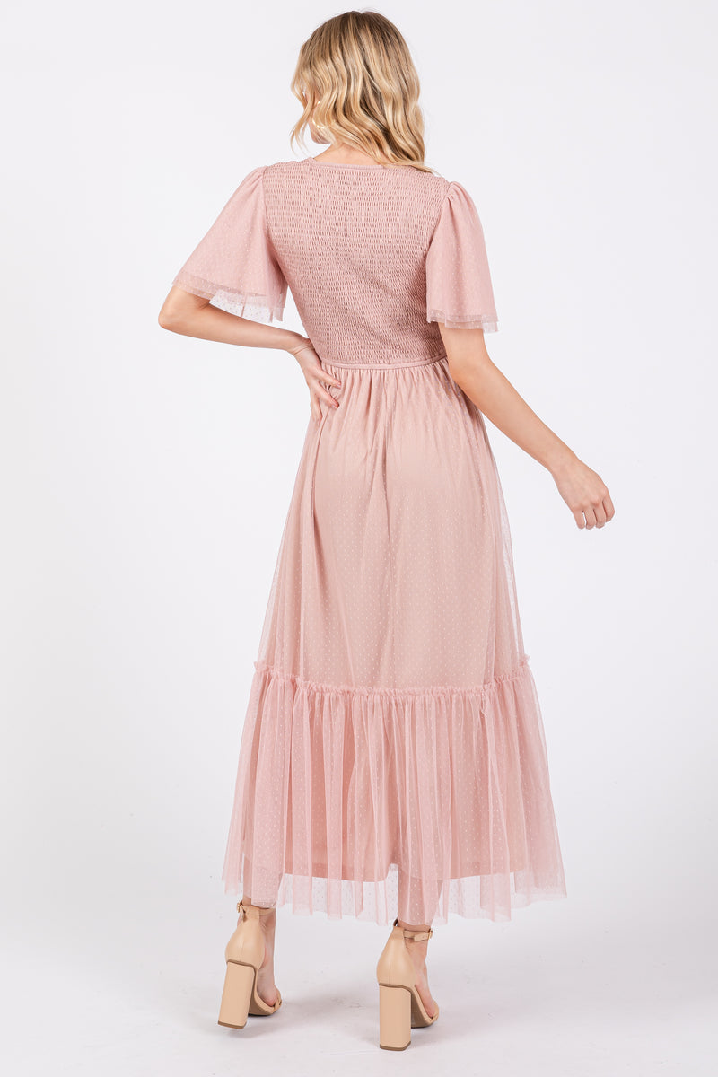 BLUSHING DAWN PINK WOVEN MIDI DRESS main image 0
