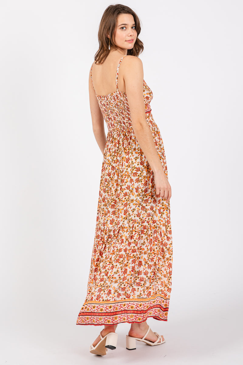 Sleeveless Floral Detail Maxi Dress - Red