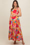 Coral Multi-Color Floral Tiered Cutout Back Maternity Dress