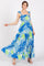 Blue Leaf Print Smocked Maxi Dress