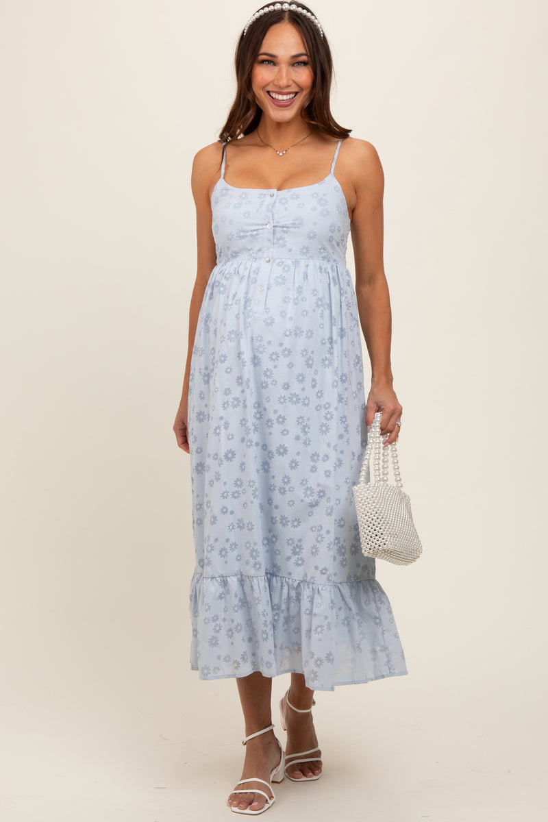 Blue Floral O-Ring Maternity Midi Dress main image 0