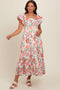 Cream Floral Square Neck Puffy Sleeves Maternity Dress