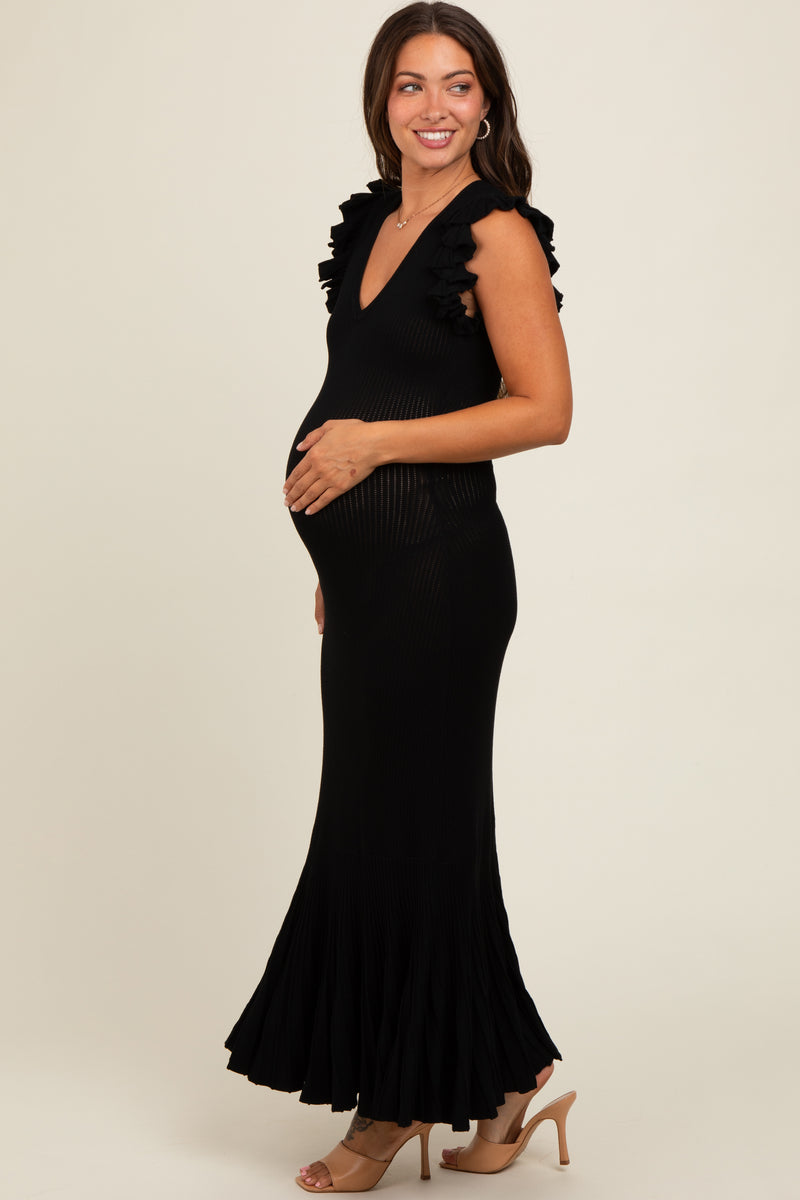 Black Ruffle Sleeve Mermaid Hem Maternity Midi Dress – PinkBlush