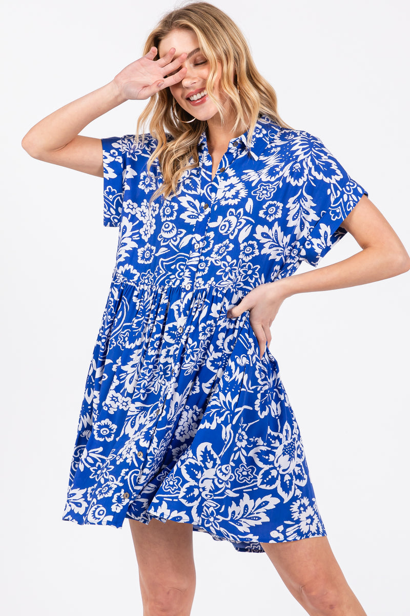 Light Blue Button Front Maternity Plus Dress